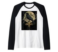 Raven Cross Moon Men Black Gothic Women Black Crow Raglan Baseball Tee