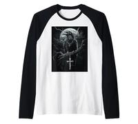 Raven Cross Moon Men Black Gothic Women Black Crow Raglan Baseball Tee
