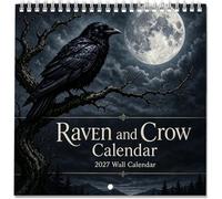 Raven & Crow 2027 Wall Calendar, 12 Months of Moonlit Gothic Art (1PC) | Mysterious Dark Gothic Raven Calendar with Spiral Bound Hanging Design, Gift for Ravens Lovers Dark Decor for Gothic Art Fans