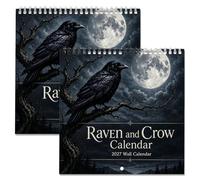 Raven & Crow 2027 Wall Calendar, 12 Months of Moonlit Gothic Art (2Pc) | Dark Nature Decor with Spiral Binding & Hanging Design, Mysterious Bird Artwork for Home Office Bedroom Study Reading Nook