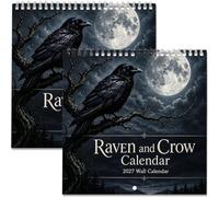 Raven & Crow 2027 Wall Calendar, 12 Months of Moonlit Gothic Art (2PCS) | Mysterious Dark Gothic Raven Calendar with Spiral Bound Hanging Design, Gift for Ravens Lovers Dark Decor for Gothic Art Fans