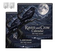 Raven & Crow 2027 Wall Calendar - 12 Months of Moonlit Gothic Art (2PCS) | Mysterious Gothic Raven and Crow Calendar, Spiral Bound Hanging Design, Spacious Date Boxes, 12 Artwork, for Home Office