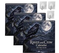 Raven & Crow 2027 Wall Calendar - 12 Months of Moonlit Gothic Art (3PCS) | Mysterious Gothic Raven and Crow Calendar, Spiral Bound Hanging Design, Spacious Date Boxes, 12 Artwork, for Home Office