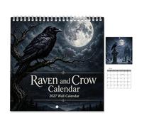 Raven & Crow 2027 Wall Calendar, 12 Months of Moonlit Gothic Art, Spiral Binding & Hanging Design, Mysterious Black Bird Artwork for Home Office, Bedroom, Study & Reading Nook，1pc