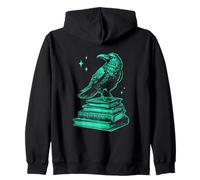 Raven Crow Bird Reading Book Neon Green Vibrant Gothic Zip Hoodie