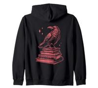 Raven Crow Book Literature Reading Red Gothic Style Zip Hoodie