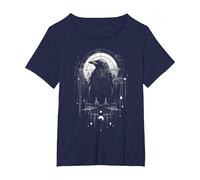 Raven Crow Dark Bird Witchcraft Omens Midnight T-Shirt, Women's Plus, Navy Blue, 2X