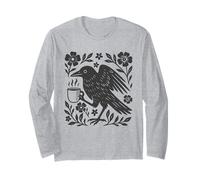 Raven Crow Drinks Coffee Morning Breakfast Long Sleeve T-Shirt