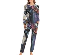 Raven Crow Floral Watercolor Women's Pajama Set Casual Home Sleepwear Soft Long Sleeve Pj Two Piece Lounge Sets