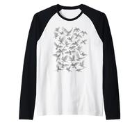 Raven Crow Gothic Skeleton Flying Birds Halloween Pattern Raglan Baseball Tee