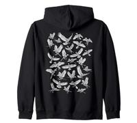 Raven Crow Gothic Skeleton Flying Birds Halloween Pattern Zip Hoodie