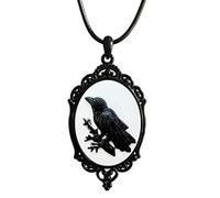 Raven Crow Pendant Necklaces Lace Oval Charm Clavicle Chain Gothic Jewelry