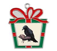 Raven Crow Reading Book Cute Christmas Pendant Charms Metal Hanging Xmas Tree Ornament Decoration Craft Trapezoid