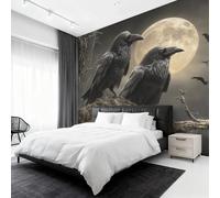 Raven Crow Wallpaper for Living Room, Moonlit Night Gothic Wall Mural for Bedroom 450x315 cm, Non-Woven Photo Wallpaper, Home Decor D&O90