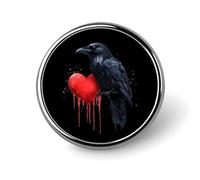 Raven Crow with Dripping Heart Round Brooch Pin Lapel Pins Tie Suit Dress Accessories Wedding Birthday Gifts for Men Women
