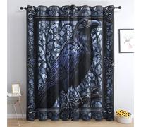 Raven Curtains, Gothic Blackout Curtains for Bedroom Living Room, 72 Inch Drop Drapes, Eyelet Thermal Curtains, Window Treatments, 2 Panels