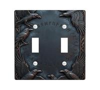 Raven Double Light Switch Cover Plate, Gothic Fantasy Runes Celtic None Black Plastic Standard Size Switch Plate Decorative for New Apartment Home Bedroom Office Decor