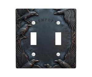 Raven Double Light Switch Cover Plate, Gothic Fantasy Runes Celtic None Black Plastic Standard Size Switch Plate Decorative for New Apartment Home Bedroom Office Decor