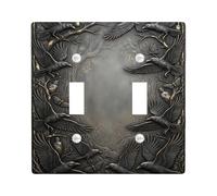 Raven Double Light Switch Cover Plate, Gothic Nature Tree Butterfly Halloween Black Plastic Standard Size Decorative Wall Plates for New Apartment Home Bedroom Office Decor