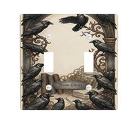 Raven Double Light Switch Cover Plate, Gothic Victorian Library Books Fall Black Plastic Standard Size Switch Plate Decorative for New Apartment Home Bedroom Office Decor