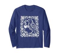 Raven Drinking Coffee Floral Frame Botanical Cottagecore Long Sleeve T-Shirt