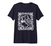 Raven Drinking Coffee Floral Frame Botanical Cottagecore Premium T-Shirt