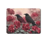 Raven Floral Dish Drying Mats For Kitchen Counter, Vintage Red Rose Absorbent Rubber Mat, Autumn PU Leather Drying Pad For Coffee Bar Protector 18x24 Inch