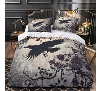 Raven Flying Duvet Cover 3D Design Printed Machine Washable 3 Pieces Bedding Set Zipper Gothic Floral Quilt Cover Hotel Quality All Season for Adults Kids Women Teens Youth Super king（260x220cm）