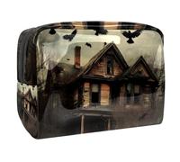 Raven Flying Over Abandoned Cabin Cosmetic Bag for Women, Travel Toiletries Bags Large PVC Makeup Handy Pouch Organiser with Zipper