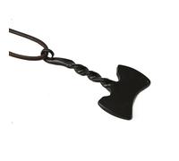 Raven Forge Forged Battle Axe Pendant (7cm Length) - Matte Black Axe Pendant Necklace with Adjustable Real Leather Cord. High Carbon Pendant Necklace for Men.