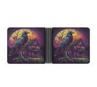 Raven Gothic House Moon Printed Bifold Wallet with Hidden Compartments Pocket Money and Credit Card Holder for Men Women