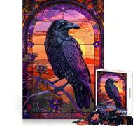 Raven Gothic Stained Glass 1000 Piece Jigsaw Puzzle for Teenagers Mental Logic Toy Quiet Calm Firm Cut Santa Wish Item (50x75cm)