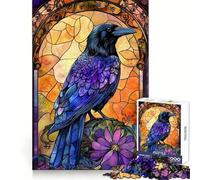 Raven Gothic Stained Glass Jigsaw Puzzle for Adults 1000 Pieces Mind Puzzle Calm Pastime Image Assembly Lovely Present (38x26cm)