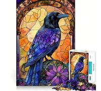 Raven Gothic Stained Glass Jigsaw Puzzle for Adults 1000 Pieces Mind Puzzle Calm Pastime Image Assembly Lovely Present (38x26cm)
