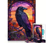 Raven Gothic Stained Glass Jigsaw Puzzle for Adults 1000 Pieces Mind Puzzle Calm Pastime Image Assembly Lovely Present (38x26cm)