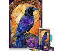 Raven Gothic Stained Glass Jigsaw Puzzles 1000 Piece for Teenagers Fine Logic Toy Easy Leisure Neat Edge Festival Gift (38x52cm)