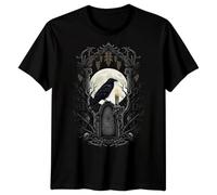 Raven Gravestone Mens Graphic T-Shirt Dark Fantasy Art Gothic Tee Full Moon Design 4XL Black