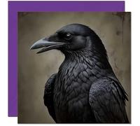 Raven Greeting Card - Gothic Black Raven Crow purple envelope 145mm x 145mm