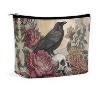 Raven Halloween Crow Bird Portable Cosmetic Bag Soft Coin Purse | PU leather,Multifunctional,Stand Up Travel Toiletry Bag,Large Capacity Makeup Bag