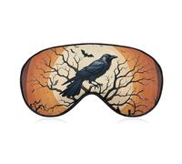 Raven Halloween Sleep Mask Light Blocking Eye Cover Polyester Eye Mask with Elastic Strap Blindfold for Side Sleeper Sleeping Masks Face Hugging for Women Men Travel