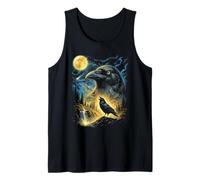 Raven Howling to The Moon Meme Funny 90's Crow Bird Raven Tank Top