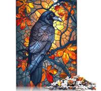 Raven in Autumn Stained Glass Puzzle Jigsaws 1000 Pieces for Adults Wooden Puzzles for Adults Jigsaw Puzzles for Adult 1000pcs (75x50cm)