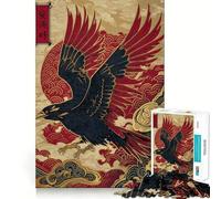 Raven in Flight with Japanese Art Style 1000 Piece Jigsaw Puzzles for Teenagers Jigsaw Clear Logic Toy Peaceful Time Perfect Cut Santa Wish List (50x75cm)
