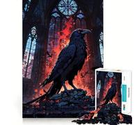 Raven in Gothic Cathedral with Fire 1000 Piece Jigsaw Puzzles for Adults Teenagers Skill Toy Soothing Fun Tight Edge Festival Gift (38x26cm)