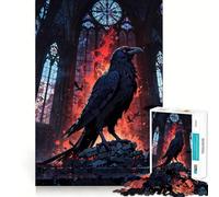 Raven in Gothic Cathedral with Fire Jigsaw Puzzles 1000 Piece for Adults Intellect Toy Calm Relax Precise Cut Santa Wish Item (50x75cm)