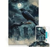 Raven in Graveyard Jigsaw Puzzle for Adults 1000 Pieces Memory Boost Group Play Pattern Assembly Xmas Surprise (38x26cm)