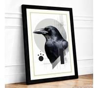 Raven in Grey Light Modern Framed Wall Art Print A1 (84.1×59.4cm) Black, Wall Decor for Living Room, Bedroom, Office & Home, Ready to Hang, Art Gift