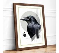 Raven in Grey Light Modern Framed Wall Art Print A1 (84.1×59.4cm) Walnut, Wall Decor for Living Room, Bedroom, Office & Home, Ready to Hang, Art Gift