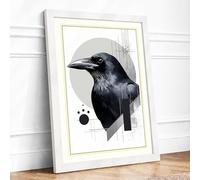 Raven in Grey Light Modern Framed Wall Art Print A1 (84.1×59.4cm) White, Wall Decor for Living Room, Bedroom, Office & Home, Ready to Hang, Art Gift