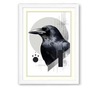 Raven in Grey Light Modern Framed Wall Art Print A2 (59.4×42cm) White, Wall Decor for Living Room, Bedroom, Office & Home, Ready to Hang, Art Gift